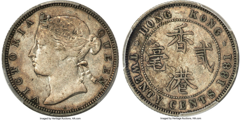 British Colony. Victoria 20 Cents 1881 XF45 PCGS, London mint, KM7, Prid-29. A "...