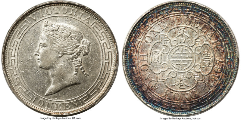 British Colony. Victoria Dollar 1867 AU Details (Repaired) PCGS, Hong Kong mint,...