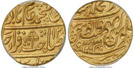Mughal Empire. Shah Alam II gold Mohur AH 1206 Year 33 (1791) MS63 PCGS, Shahjahanabad mint, KM720, Fr-843. This Choice Mint State piece has an intere...