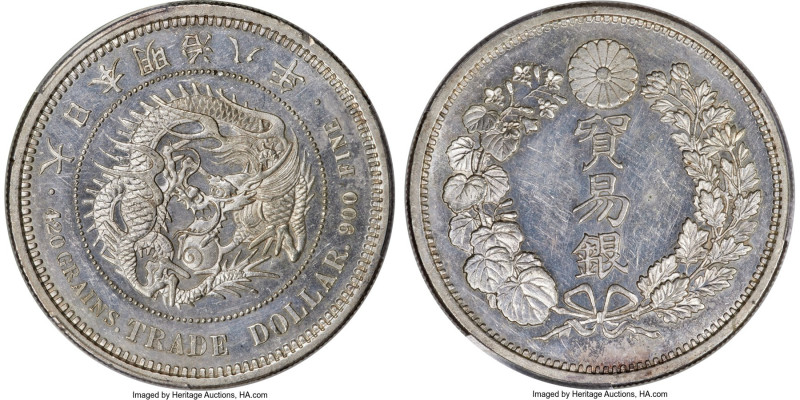 Meiji Trade Dollar Year 8 (1875) MS62 PCGS, Osaka mint, KM-Y14, JNDA 01-12. A go...
