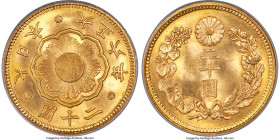 Taisho gold 20 Yen Year 6 (1917) MS64 PCGS, Osaka mint, KM-Y40.2, Fr-53, JNDA 01-6. A pleasing near-Gem saturated in golden-honey coloration and stirr...