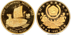South Korea. Republic gold Proof "Turtle Boat - Seoul Olympics" 50000 Won 1986 PR68 Deep Cameo PCGS, KM59. HID09801242017 © 2024 Heritage Auctions | A...