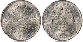 Republic 8 Reales 1891 Zs-FZ MS65 NGC, Zacatecas mint, KM377.13, DP-Zs77. A beautiful, blast-white Gem "Cap & Rays" with effortlessly revolving luster...