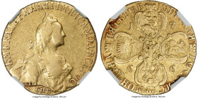 Catherine II gold 5 Roubles 1766-CПБ VF25 NGC, St. Petersburg mint, KM-C78a, Bit-60 (R). Narrow bust variety. A type prone to conditional modifiers, t...
