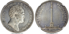 Nicholas I "Alexander I Column" Rouble 1834 AU Details (Surface Hairlines) NGC, St. Petersburg mint, KM-C169, Bit-894, Dav-285. Nice cabinet retone on...