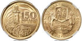 Republic gold "Founding of Singapore - 150th Anniversary" 150 Dollars 1969 MS66 NGC, KM7, Fr-1. 150th Anniversary - Founding of Singapore. HID09801242...