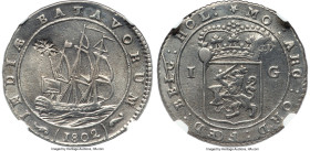Madura Island. Sumenep Counterstamped Gulden ND (1811-1854) AU Details (Tooled) NGC, KM193.4. Host: Batavian Republic Gulden 1802; Counterstamp: Madur...