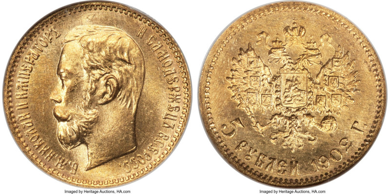 Nicholas II gold 5 Roubles 1902-AP MS66 NGC, St. Petersburg mint, KM-Y62. HID098...