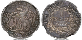 Basel. City Taler 1765-IH AU55 NGC, KM169, HMZ-299g, Dav-1754A. A nice Swiss "Basilisk" Taler with iridescent color underneath gun-metal patina. HID09...