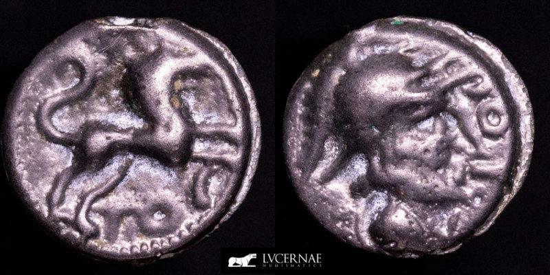 Celtic Gaul, The Sequani, Potin 16mm 'Big Head' Unit (3,12 g. 16 mm.)

Stylized ...