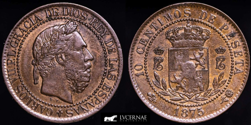 Spain - CARLOS VII (pretender) 1872-1876. 10 cents. bronze coin (10,00 g. 30 mm....