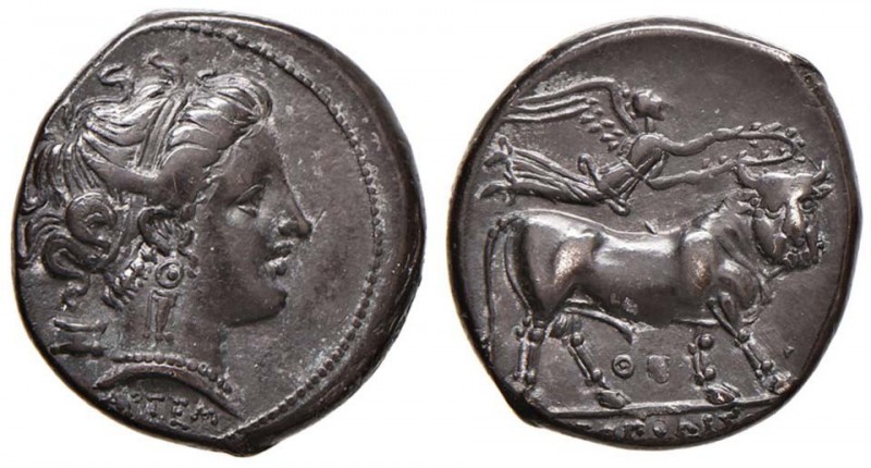CAMPANIA Neapolis - Nomos (circa 300-275 a.C.) Testa di ninfa a d., sotto, APTEM...