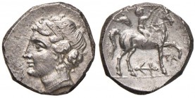 CALABRIA Taranto - Nomos (circa 281-228 a.C.) Testa di ninfa a s. - R/ Cavaliere a d. - S.ANS 1291 AG (g 7,50) Una debolezza sul cavallo al R/ ma bell...