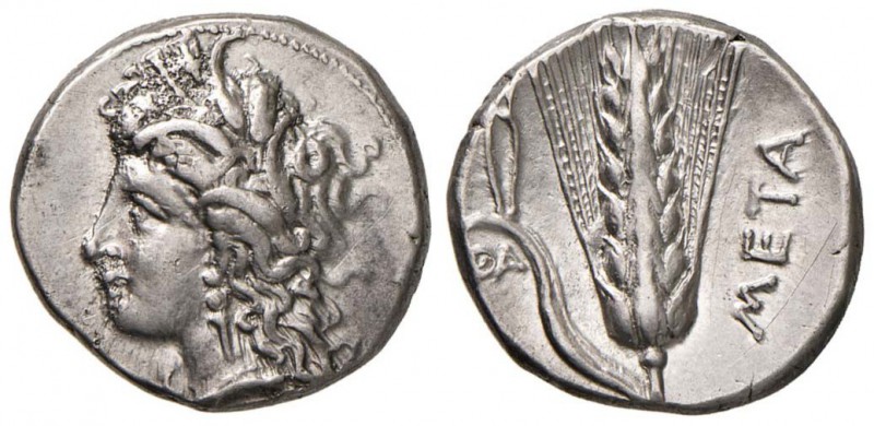 LUCANIA Metapontum - Statere (circa 330-290 a.C.) Testa di ninfa a s. - R/ Spiga...