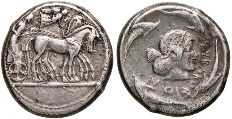 SICILIA Siracusa - Tetradramma (475-470 a.C.) Biga a d. - R/ Testa di Aretusa in...