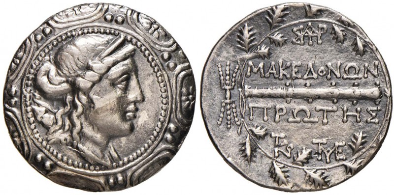 MACEDONIA Dominazione romana - Tetradramma (167-148 a.C.) Busto di Artemide a d....