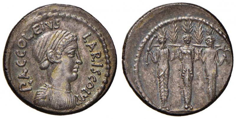 Accoleia - P. Accoleius Lariscolus - Denario (43 a.C.) Busto di Acca Larentia a ...