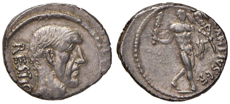 Antia - C. Antius C. f. Restio - Denario (47 a.C.) Testa del tribuno Restio a d....