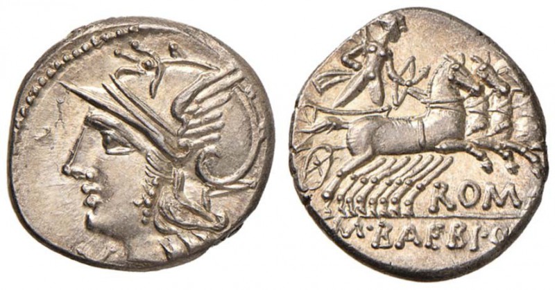 Baebia - M. Baebius - Denario (137 a.C.) Testa di Roma a s. - R/ Apollo su quadr...