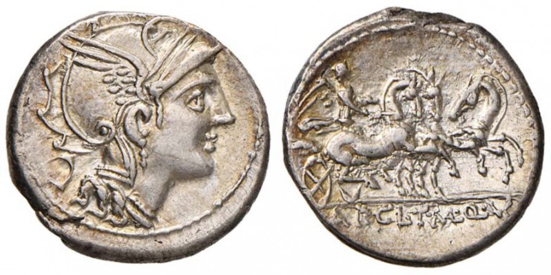 Claudia - Ap. Claudius Pulcher - Denario (111-110 a.C.) Testa di Roma a d. - R/ ...