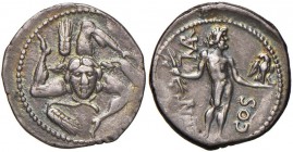Cornelia - L. Cornelius Lentulus e C. Claudius Marcellus - Denario (49 a.C.) Triscele - R/ Giove stante a d. - B. 64; Cr. 445/1a AG (g 3,89) Bella pat...