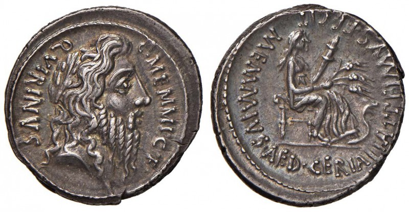 Memmia - Caius Memmius - Denario (56 a.C.) Testa laureata di Quirino a d. - R/ C...
