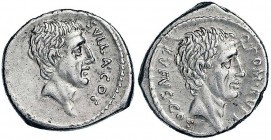 Pompeia - Q. Pompeius Rufus (54 a.C.) Denario - Testa di Silla a d. - R/ Testa di Q. Pompeio Rufo a d. - B. 4; Cr. 434/1 AG (g 4,05) RR Dalla nostra a...