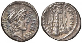 Sicinia - Q. Sicinius e C. Coponius - Denario (49 a.C.) Testa di Apollo a d. - R/ La clava d’Ercole ricoperta da pelle di leone - B. 1; Cr. 444/1 AG (...