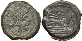 Valeria - Valerius - Asse (169-158 a.C.) Testa di Giano - R/ Prua a d. - B. 1; Cr. 191/1 AE (g 31,89)

BB