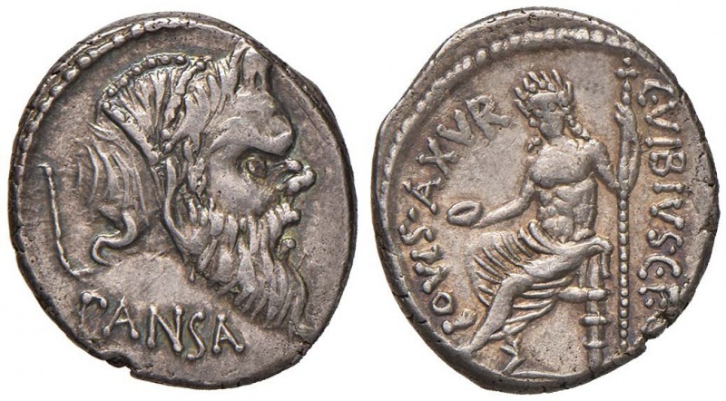 Vibia - C. Vibius C. n. Pansa Caetronianus - Denario (48 a.C.) Maschera di Pan a...
