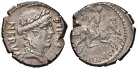 A. Licinius Nerva - Denario (47 a.C.) Busto laureato della Fedeltà a d. - R/ Cavaliere a d. colpisce un nemico a terra - B. 23; Cr. 454/2 AG (g 3,85)...