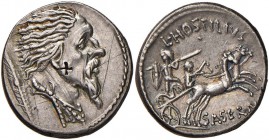 L. Hostilius Saserna - Denario (48 a.C.) Testa di guerriero gallico a d. - R/ Guerriero su biga a d. - Cr. 448/2a AG (g 4,00) R Contromarca sulla guan...