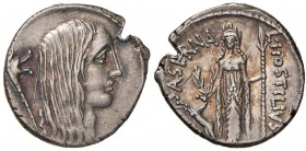 L. Hostilius Saserna - Denario (48 a.C.) Testa della Gallia a d. - R/ Diana efesina stante di fronte - B. 4; Cr. 448/3 AG (g 3,68) R Tacca di saggio a...