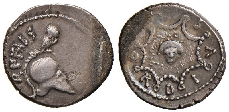 Mn. Cordius Rufus - Denario (46 a.C.) Elmo a d. - R/ L’egida di Minerva con al c...