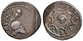 Mn. Cordius Rufus - Denario (46 a.C.) Elmo a d. - R/ L’egida di Minerva con al centro testa di Medusa - B. 4; Cr. 463/2 AG (g 3,99) Ossidazioni margin...