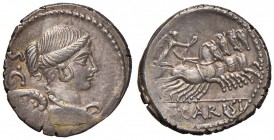 T. Carisius - Denario (46 a.C.) Busto della Vittoria a d. - R/ La Vittoria su quadriga a d. - Cr. 464/4 AG (g 3,90) Bella patina

SPL