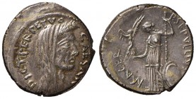 Giulio Cesare - Denario (44 a.C., con Sepullius Macer) Testa velata a d. - R/ Venere stante a s. con vittoriola nella mano d. - Cr. 480/13 AG (g 3,86)...
