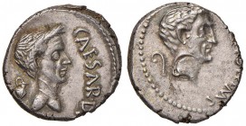 Marco Antonio - Denario (43 a.C., zecca nella Gallia Cisalpina) Testa a d. - R/ Testa laureata di Cesare a d. - Cr. 488/1 AG (g 4,34) R Contromarca al...