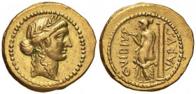 C. Vibius Varus - Aureo (42 a.C.) Testa laureata di Apollo a d. - R/ Venere seminuda stante a s. a fianco di colonna - Cr. 494/34 AU (g 8,07) RRR Picc...