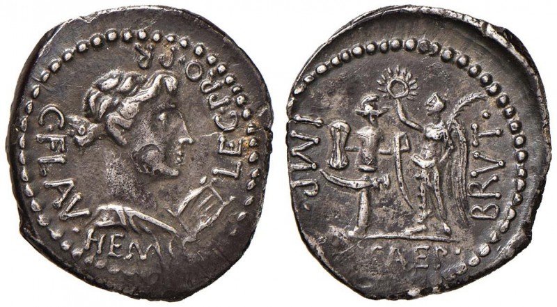 Q. Caepio Brutus - Denario (42 a.C., zecca itinerante in Oriente, con C. Flavius...