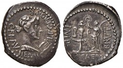 Q. Caepio Brutus - Denario (42 a.C., zecca itinerante in Oriente, con C. Flavius Hemicullus legato propretore) Busto di Apollo a d., davanti, la lira ...