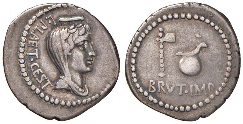Q. Caepio Brutus - Denario (43- 42 a.C., zecca itinerante in Grecia o Oriente, L...