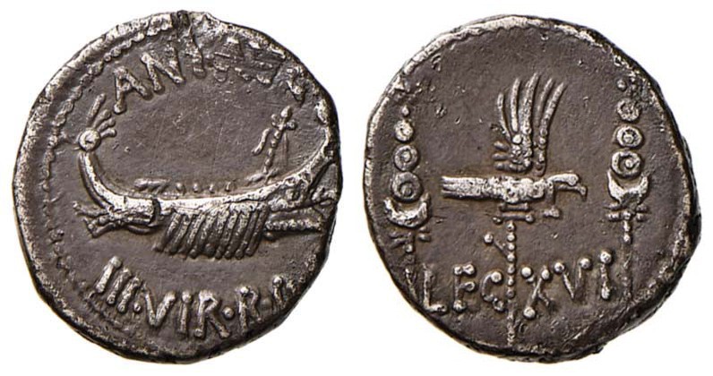 Marco Antonio - Denario (32-31 a.C., zecca itinerante con Antonio in Oriente) Na...