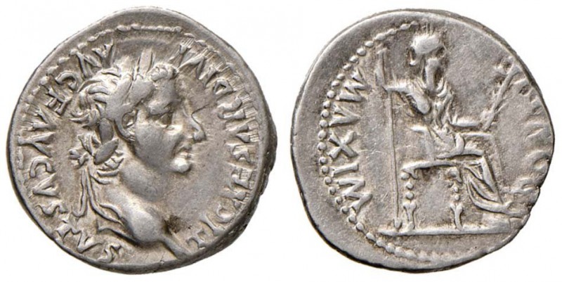 Tiberio (14-37) Denario (Lugdunum) Testa laureata a d. - R/ Livia seduta a d. - ...