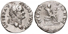 Vespasiano (69-79) Denario - Testa laureata a d. - R/ L’imperatore seduto a d. - RIC 546 AG (g 3,43)

qSPL