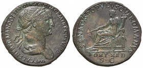 Traiano (98-117) Sesterzio - Busto laureato a d. - R/ La Fortuna seduta a s. - RIC 651 AE (g 24,42) Ritoccata

BB