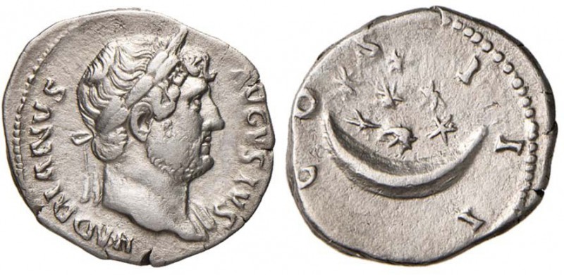 Adriano (117-138) Denario - Testa laureata a d. - R/ Stelle su crescente - RIC 2...