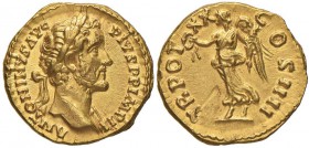 Antonino Pio (138-161) Aureo (156-157) Testa laureata a d. - R/ La Vittoria andante a s. - RIC 266a AU (g 7,27) Graffi sul volto e sul collo al D/ e n...
