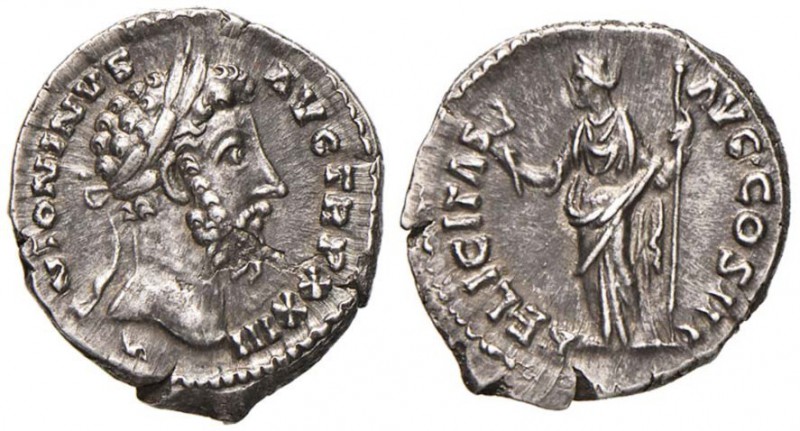 Marco Aurelio (160-182) Denario - Testa laureata a d. - R/ Felicità stante a s. ...