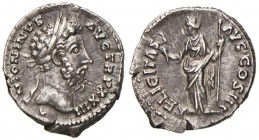 Marco Aurelio (160-182) Denario - Testa laureata a d. - R/ Felicità stante a s. - RIC 203 AG (g 3,40) Piccola screpolatura al D/

SPL